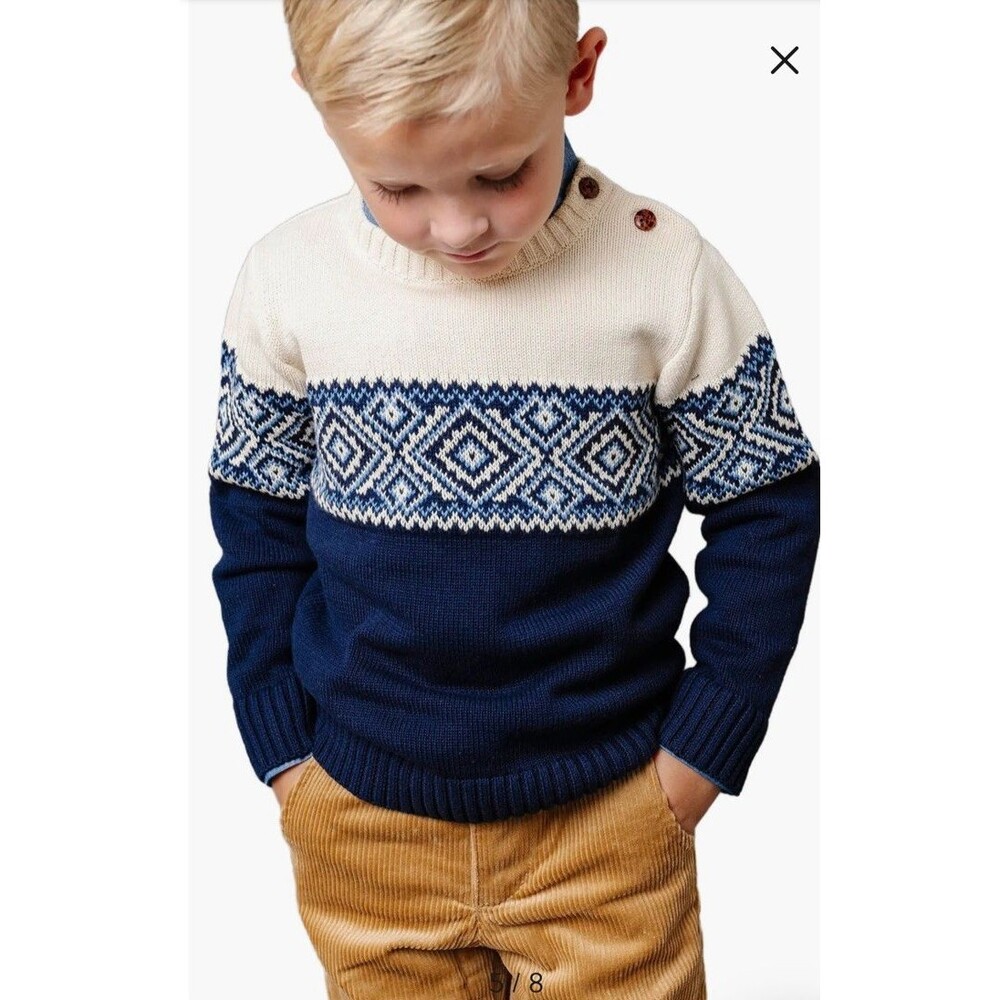 Hope & Henry  Boys Sweater Large Organic Cotton Long‎ Sleeve Intarsia Pullover - Picture 2 of 12